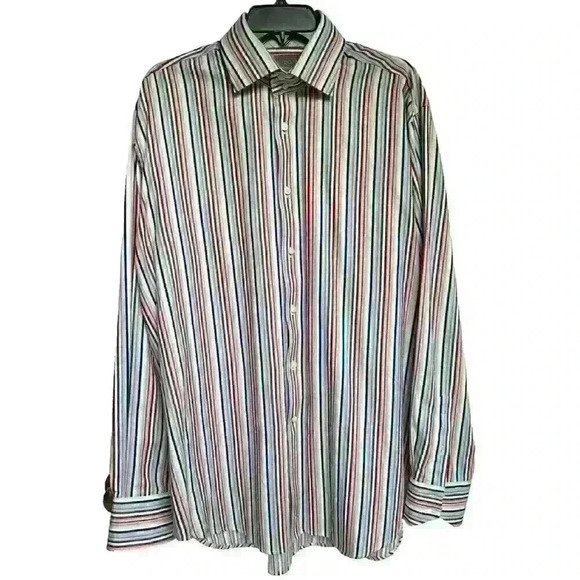 TD Thomas Dean Mens XL Designer Shirt Stripped Long Sleeve Shirt w/Flip Cuff - Picture 2 of 10